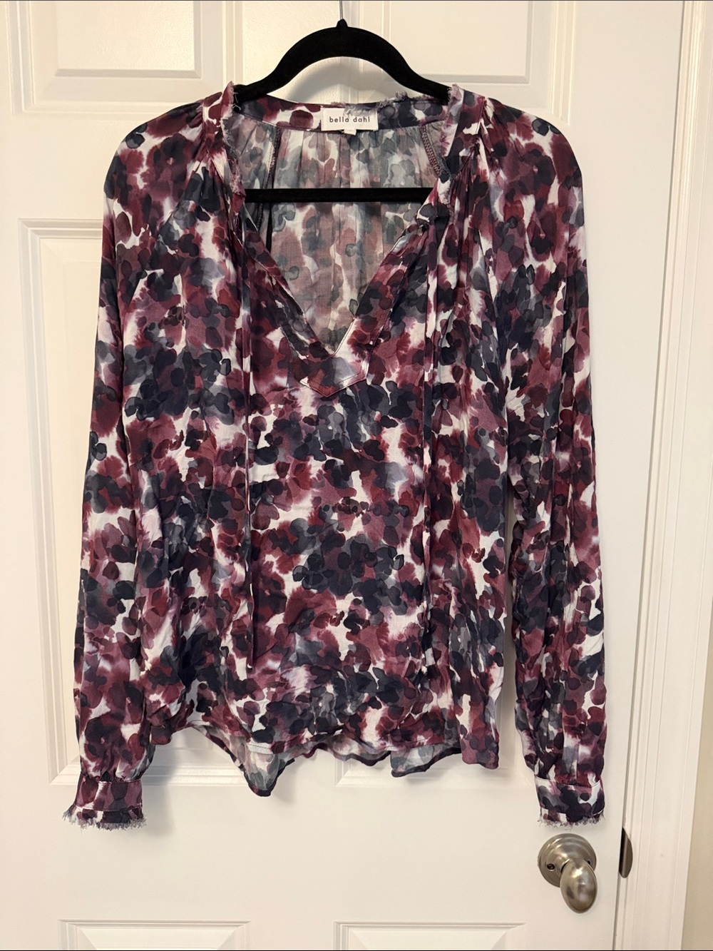 Bella Dahl Burgundy & Charcoal Watercolor Floral V-Neck Blouse